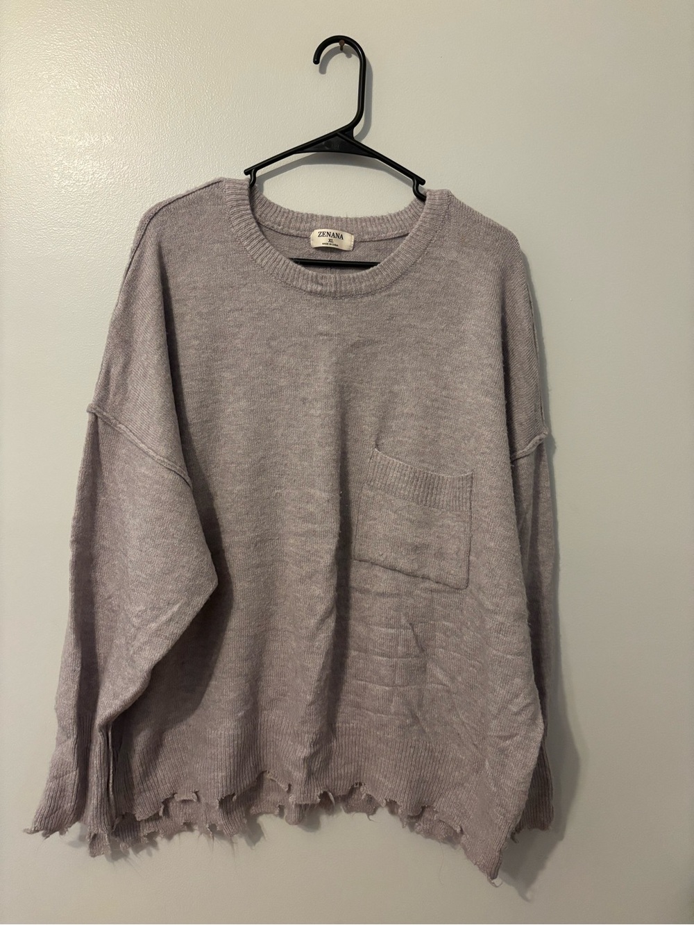 Zenana Outfitters Men's Light Gray Crewneck Sweater with Patch Pocket